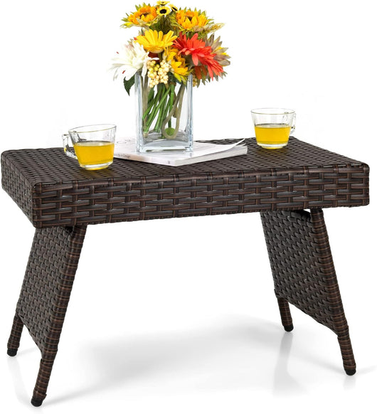 Tavolino Piegnevole in Rattan e Metallo, Tavolino Salvaspazio da Campeggio Leggero con Carico di 45 kg, Nessun Montaggio, Design Multiuso per all'Aperto/l'Interno, 60 x 40 x 40 cm