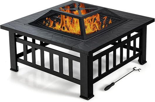 Braciere da Esterno 81cm, 3 in 1 Braciere da Giardino con Parascintille Griglia, in Acciaio, Diametro 81 x 81 x 50 cm