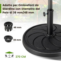 Base Ombrellone da Esterno 18 kg, Supporto Rotondo per Ombrellone 54 CM con Diametro Palo 38/48 MM, Base per Ombrellone Robusta da Giardino Terrazzo Esterno
