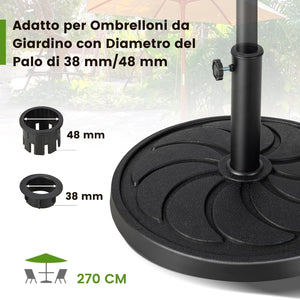 Base Ombrellone da Esterno 18 kg, Supporto Rotondo per Ombrellone 54 CM con Diametro Palo 38/48 MM, Base per Ombrellone Robusta da Giardino Terrazzo Esterno
