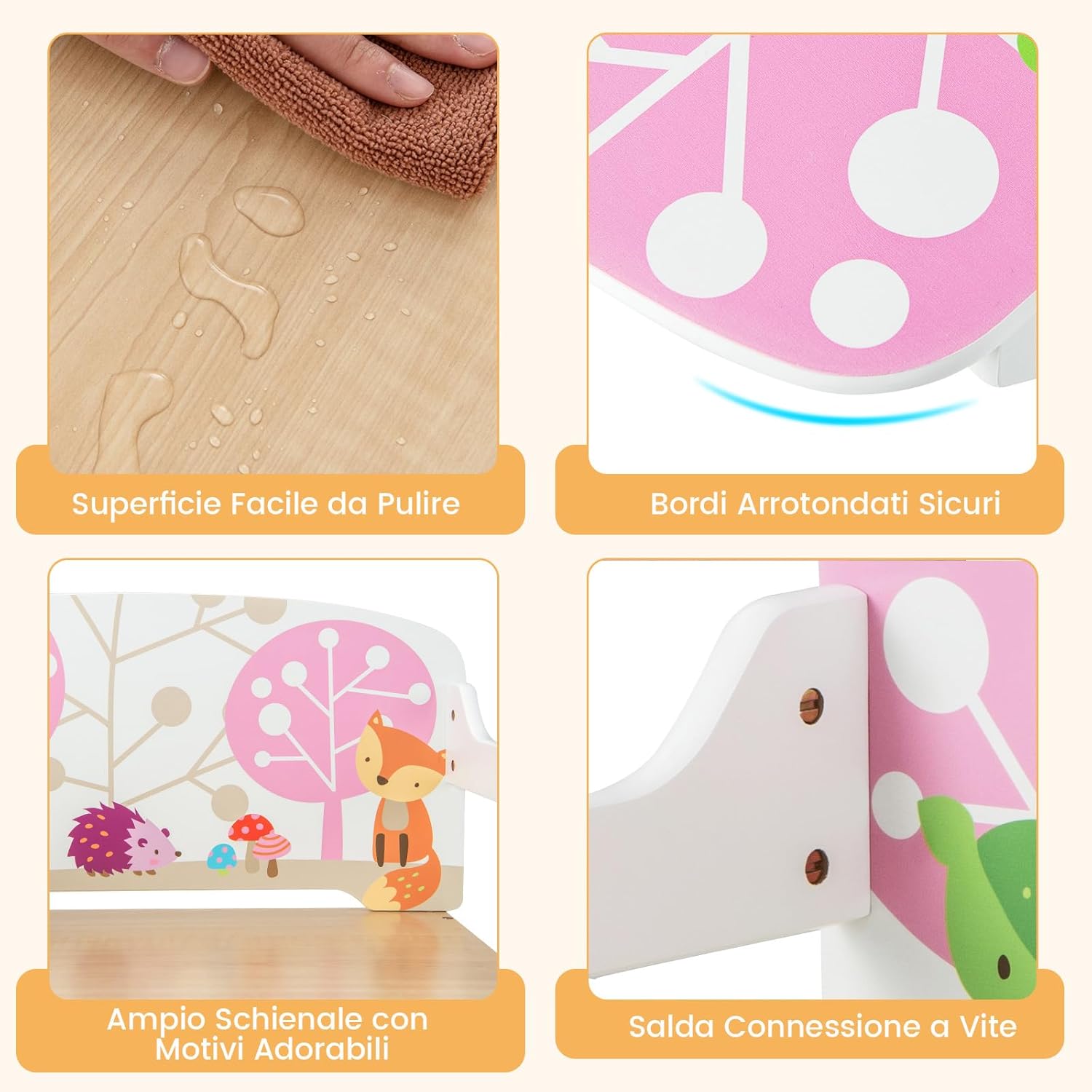 Cassapanca Contenitore 3 in 1 per Bambini Trasformabile in Legno con 2 Cassetti in Tessuto, Tavolo bambini con Sedie Multifunzione, Scatola dei Giocattoli per 3-7 Anni (Bianco)