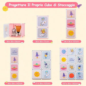 Portatile Guardaroba per Bambini, Armadio Guardaroba Modulare per Bambini con 2 Barre Appendiabiti, per Cameretta Camera da Letto, 107 x 36 x 142 cm (Rosa)