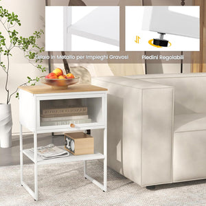 Tavolino con Anta a Ribalta, Tavolino da Divano o Letto a 3 Livelli con Ripiano di Archiviazione, Comodino Moderno per Soggiorno e Camera da Letto, 40 x 32 x 56 cm (Bianco)