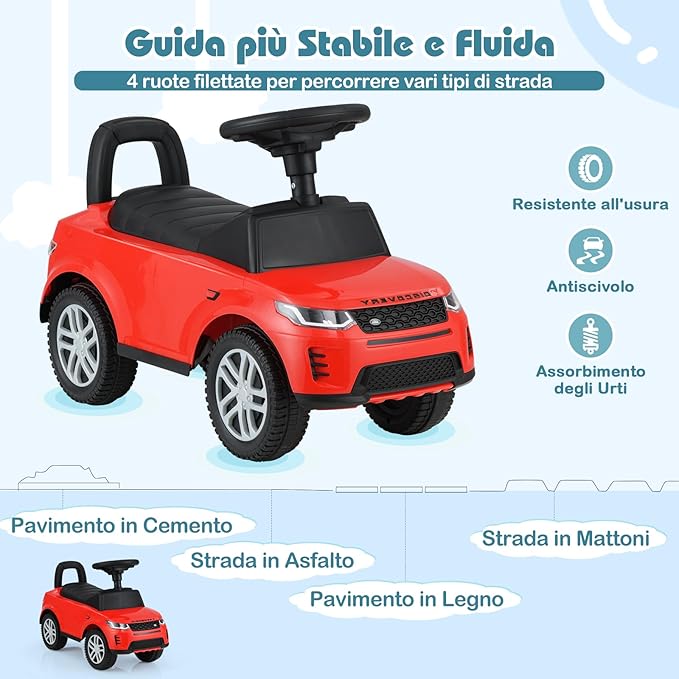 Macchinina Cavalcabile per Bambini, Macchina a Spinta con Clacson, Suoni del Motore e Spazio di Stoccaggio, Auto Giocattolo per Bambini da 1-3 Anni (Rosso)