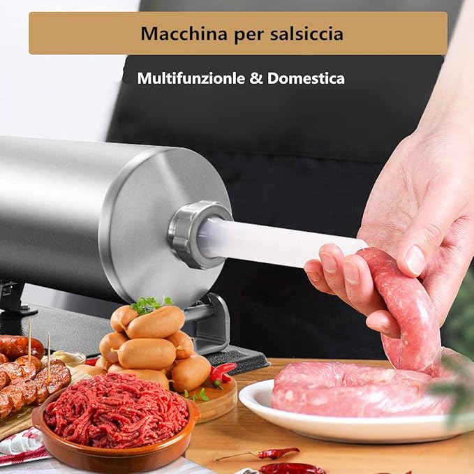4 kg Insaccatrice per Salsiccia, Macchina per la Produzione di Salsicce, Insaccatrice Manuale per Uso Domestico, Salsicce Siringa con 4 Tubi di Riempimento