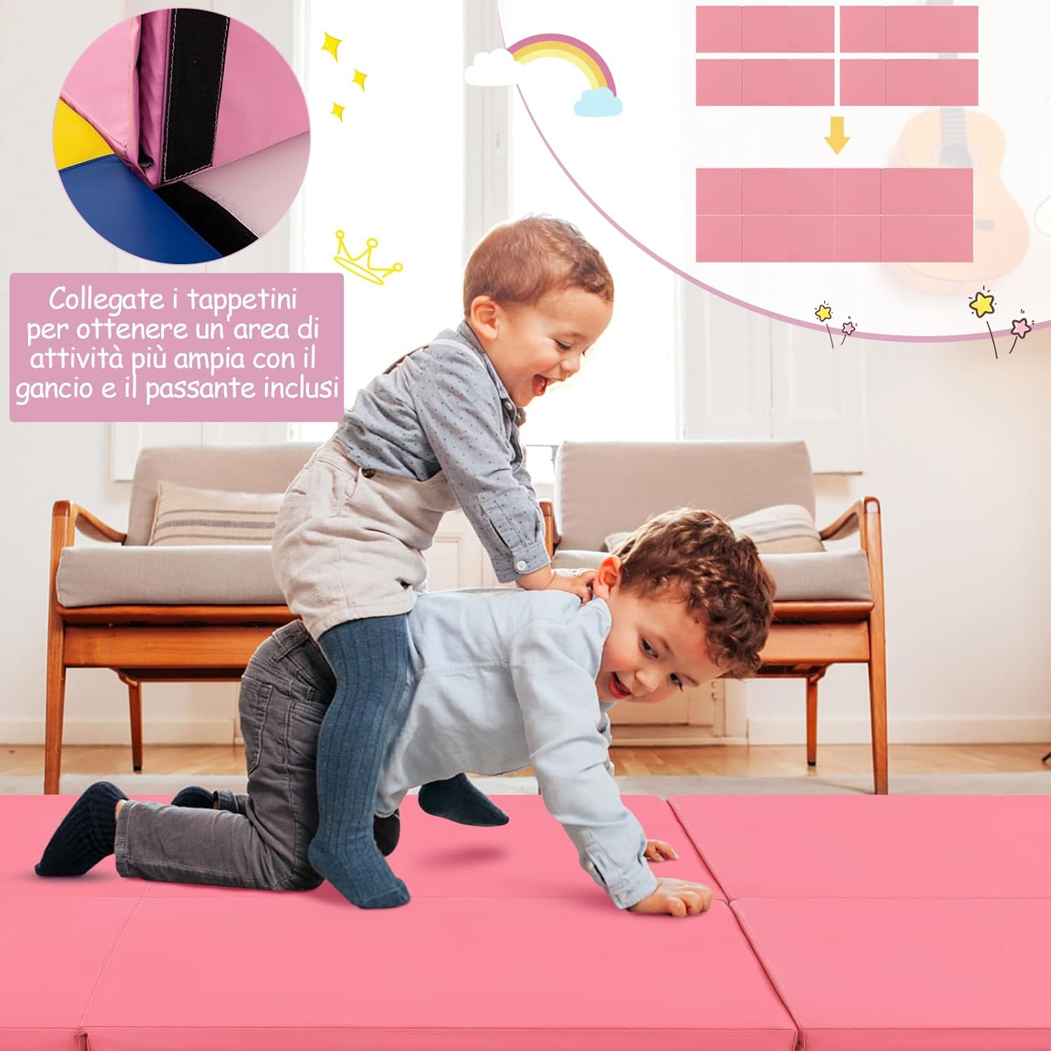 Tappetino da Yoga Spesso, Tappetino Fitness Pieghevole e Portatile con Imbottitura in EPE, Cerniera e Maniglie, Materassino Allenamento da Casa e Palestra, 180 X 60 X 5 cm