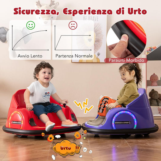 Autoscontro Elettrico per Bambini, Macchina Elettrica per Bambini con Luci LED, Connessione Wireless, Musica Giro a 360°, Macchina Cavalcabile per Bambini dai 18+ Mesi (Rosso)