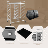 Carrello di Stoccaggio con 20 Cassetti, Carrello portaoggetti con 4 Ruote, Carrello Multiuso per Scuola Ufficio Cucina, 64 x 39 x 88 cm (Nero sfumato)