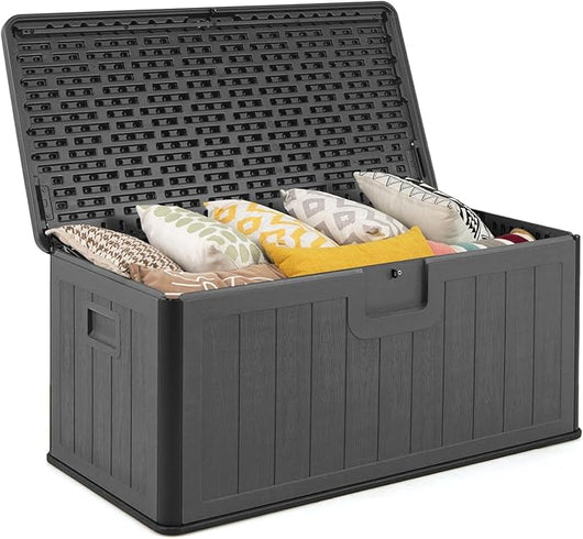 Baule da Esterno 378 L Impermeabile, Cassapanca Contenitore in Resina con Coperchio Bloccabile, Contenitore Salvaspazio per Giardino e Cortile, 130 x 64 x 59 cm (Grigio)