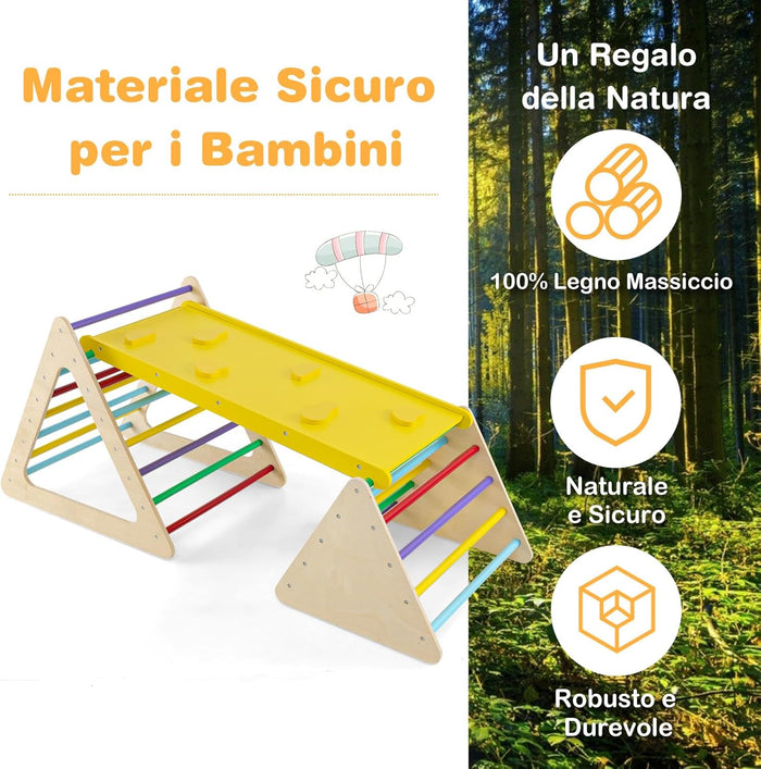 Set da Arrampicata 3 in 1 per Bambini, 3 Pezzi con 2 Scale Triangolari e 1 Rampa, per Scivolare e Arrampicarsi, Scala Giochi Arrampicata per Bambini 3+ Anni (Colorato)