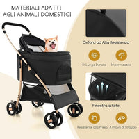 Passeggino per Cani Pieghevole 3 in 1, Carrello per Animali Domestici con Tettuccio Regolabile e Cesto, Trasportino a 4 Ruote per Cani di Piccola e Media Taglia (Nero)