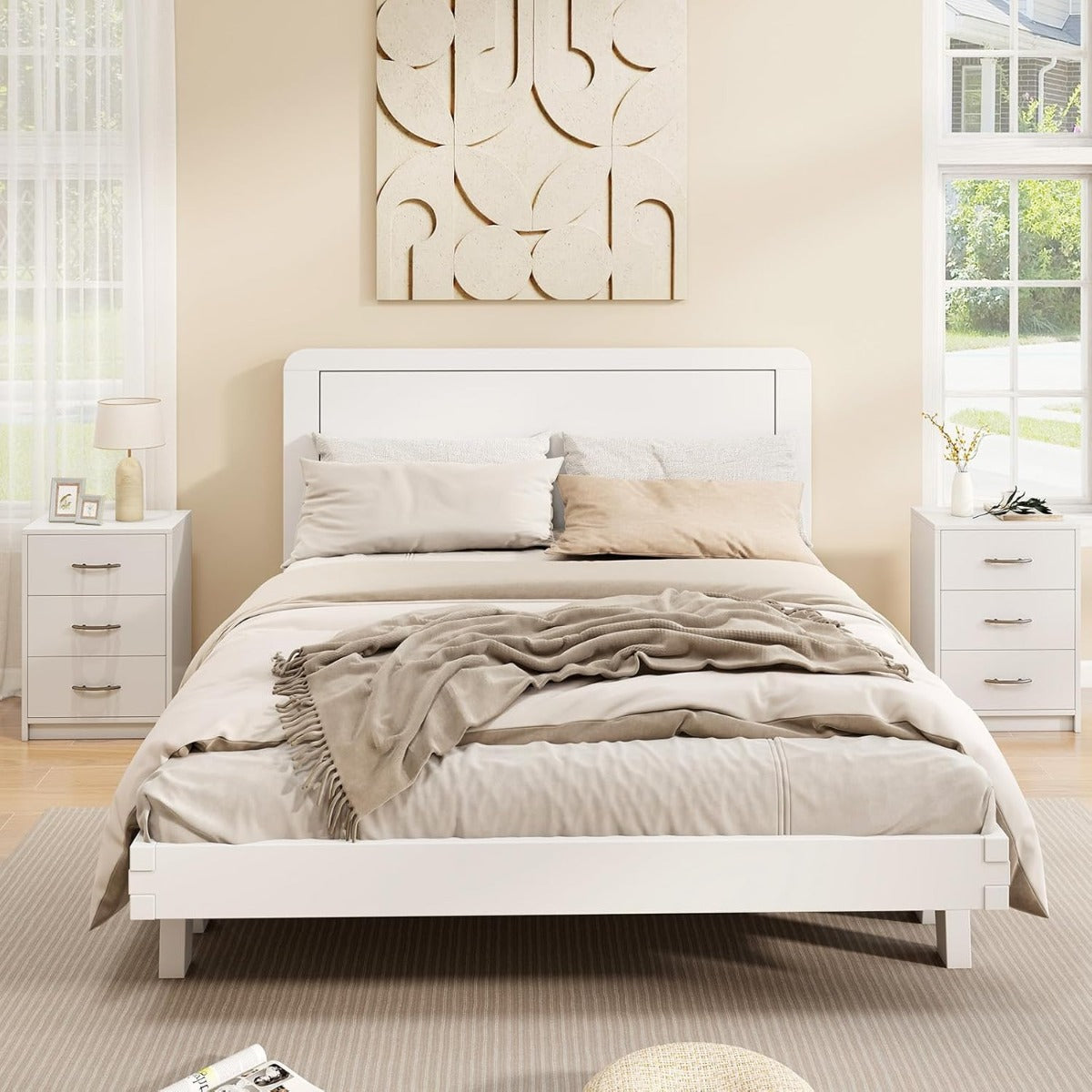 Comodino a 3 cassetti , Comodino compatto da pavimento con kit antiribaltamento Bianco-Comodini