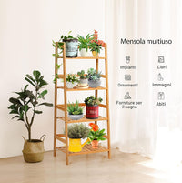 Scaffale per Piante in Bambù a 4 Ripiani, Scaffale Porta Vasi da Interno ed Esterno, Scaffale Portafiori per Balcone, Giardino e Cortile, 48 x 32 x 115 cm (Naturale)