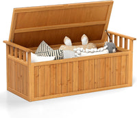 Baule Cassapanca 210 Litri in Legno di Abete, Baule Contenitore da Giardino con Pannello Inferiore Staccabile, Cassapanca Multiuso di Stoccaggio a 2 Posti con 2 Braccioli, da Interno e Esterno