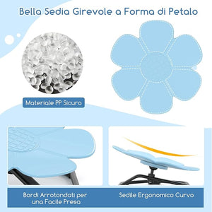 Sedia Girevole a 360° per Bambini, Sedia Sensoriale con Base in Metallo Antiscivolo per Allenare la Coordinazione Fisica e l'Equilibrio, Giocattolo per Cameretta (Blu,Fiore)