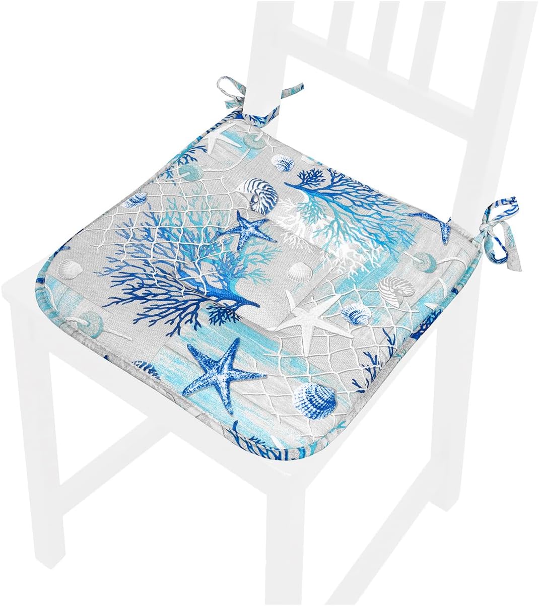 Set 4 Cuscini Sedia Cotone Con Lacci Lavabili Morbidi Universali Coprisedia Spiaggia Stella Marina