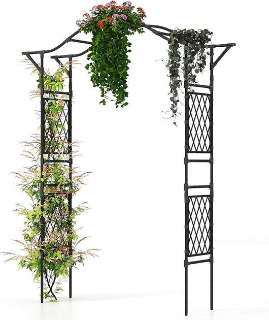 Arco da Giardino con Traliccio per Piante Rampicanti, Arco in Metallo con Rivestimento Antiruggine, Supporto da Esterno per Festa e Matrimonio