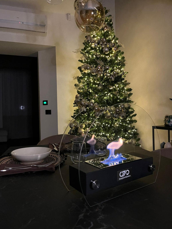 Camino etanolo da tavolo per interni ed esterni 35x12x28 cm, Mini camino bioetanolo da tavol, Bruciatore a bioetanolo per Atmosfera