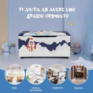 Cassapanca per Bambini in Legno, Panca 2 in 1 per Bambini con Coperchio Rimovibile, Organizer per Bambini per Soggiorno, Cameretta e Nido, 75 x 36 x 38 cm (Blu+Bianco)