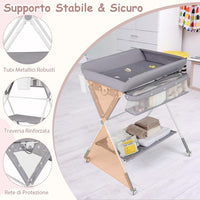 Fasciatoio Neonato Pieghevole, Fasciatoio Portatile con Altezza Regolabile a 3 Livelli, Fasciatoio Neonato con Ruote di Bloccabili, Ripiano, Porta Asciugamani, Cestino di Rifiuti (Grigio)