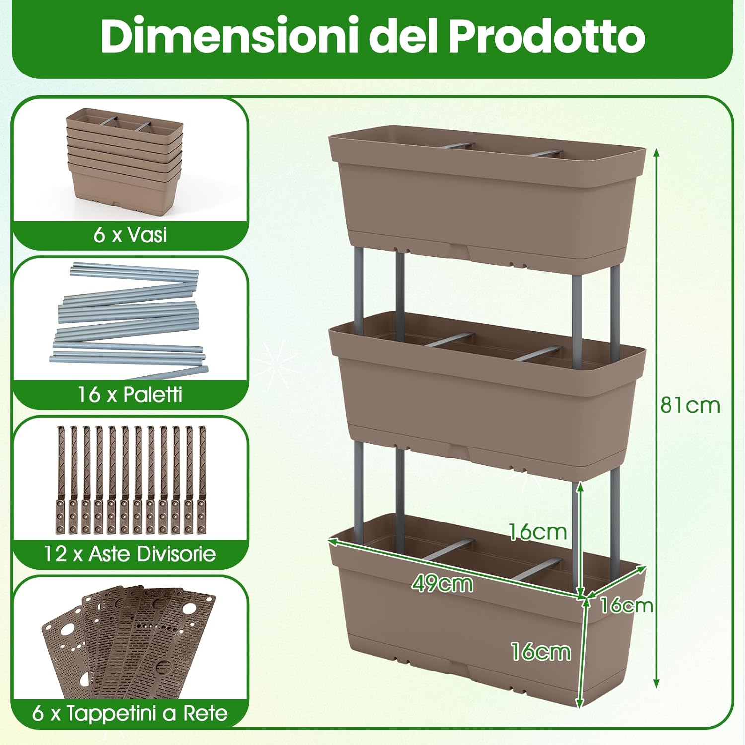 Letto Verticale Rialzato, 6 PZ Fioriere da Giardino per Verdure, Erbe e Fiori, Fioriere Elevate per Interni ed Esterni per Patio, Giardino e Balcone (Grigio)