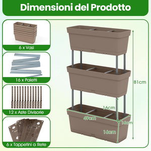 Letto Verticale Rialzato, 6 PZ Fioriere da Giardino per Verdure, Erbe e Fiori, Fioriere Elevate per Interni ed Esterni per Patio, Giardino e Balcone (Grigio)