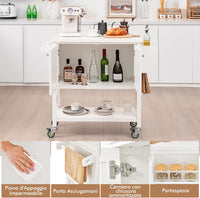 Carrello da Cucina con Armadietto Portaoggetti, Isola da Cucina Carrello Rotante con Porta Asciugamani e Porta Spezie, Piano in Legno, Tavolo Mobile per Cucina Bar