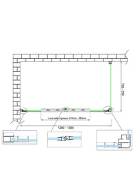 Box doccia 6 mm H 190 parete fissa e porta a 4 ante con apertura centrale MISURA 72,5-75 ANTA FISSA + PORTA 128-133 