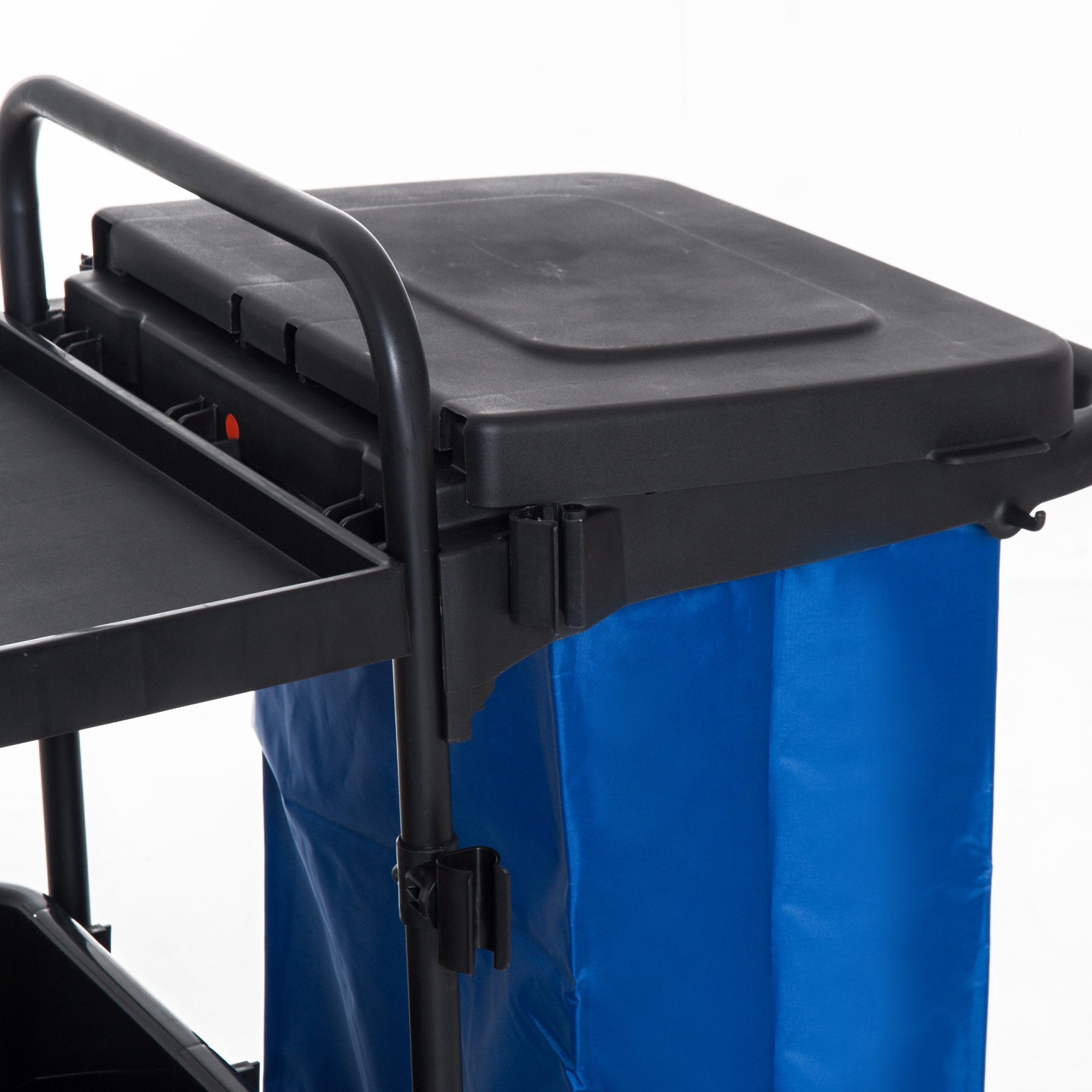 Easycomfort Carrello Pulizie Professionale a 3 Ripiani con Sacco per Immondizia, Ganci per Scopa, Secchio Lavapavimenti con Strizzatore per Mocio e 5 Ruote, per Hotel e Albergo, 111x63.3x103 cm, Nero