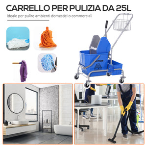 Easycomfort Carrello delle Pulizie Professionale Lavapavimento con Secchio 25L Ruote Strizzatore 72 × 49.5 × 95cm