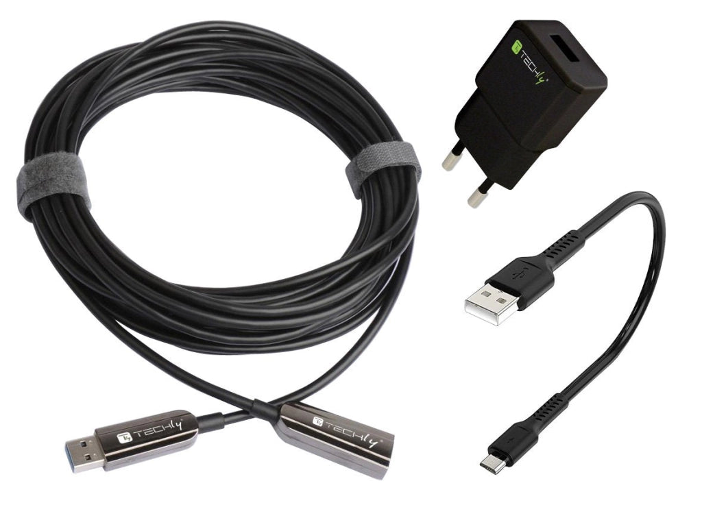 Cavo Ottico Attivo USB 3.2 SuperSpeed Active Optical Cable USB A M/F 50m Nero