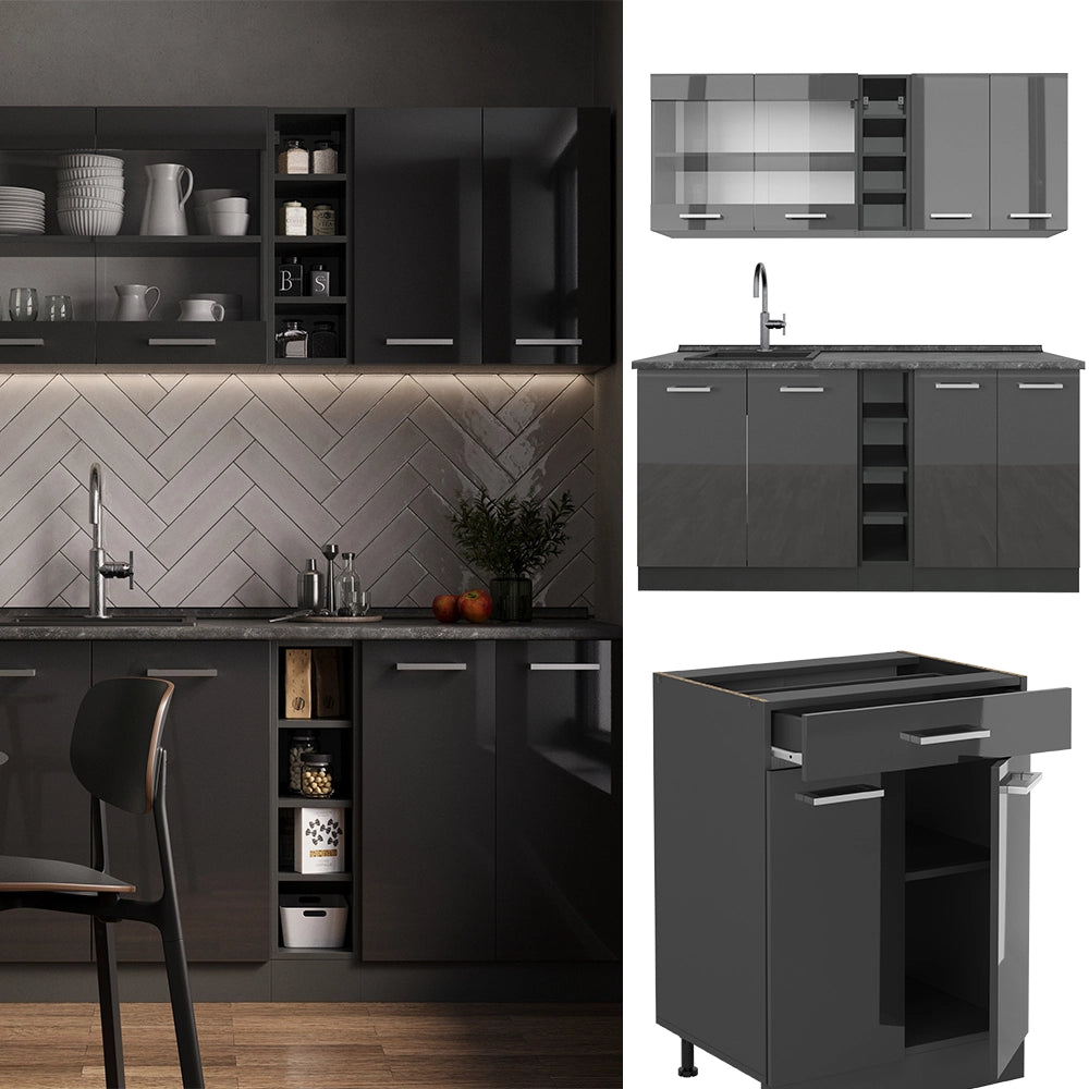 Vicco Cucina completa Antracite lucido/antracite 160 cm , PL Rovere