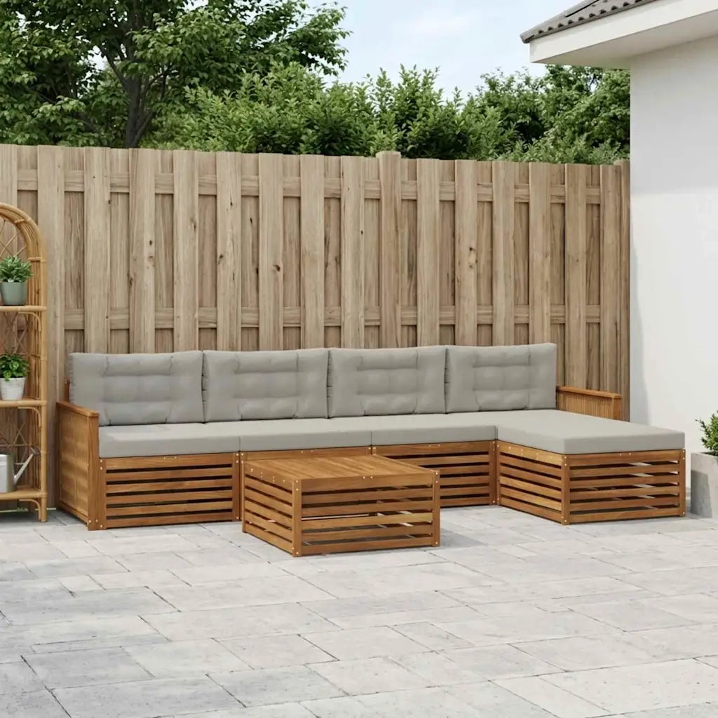 Set di divani da esterno 6 pcs Naturale e Grigio Chiaro