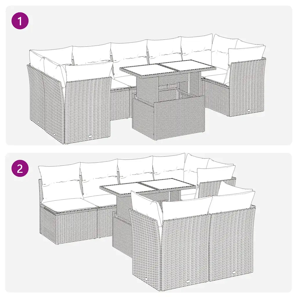 Set Divani da Giardino con Cuscini 8 pz Nero in Polyrattan 3326116