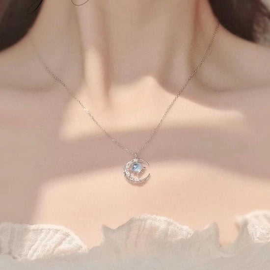Collana a forma di stella per donna - 925 argento - luna blu rosa - gioiello per bambina.