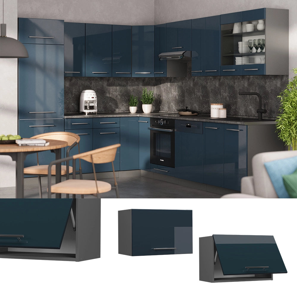 Pensile da cucina Fame-Line Blu scuro lucido/Antracite 60 cm Piatto Vicco