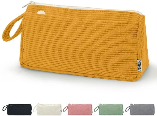 Etui in Corduroy con Grande Capacità, Organizzatore per Scuola e Ufficio (Giallo Kurkuma)