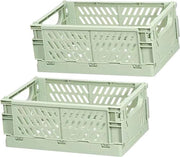 2 contenitori di archiviazione, piccole scatole a coperchio, verde, pieghevole, contenitore di archiviazione stabile, plastica, scatola a coperchio per cucina, camera da bambino, ufficio (verde chiaro)