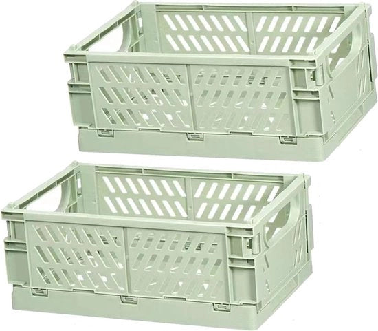 2 contenitori di archiviazione, piccole scatole a coperchio, verde, pieghevole, contenitore di archiviazione stabile, plastica, scatola a coperchio per cucina, camera da bambino, ufficio (verde chiaro)