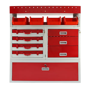 Pacchetto Flame con 1 Scaffale con Cassetti e 2 Scaffali con Mensole per Furgone