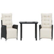 Set da Pranzo da Giardino 3 pz | Set Salotto da Giardino con Cuscini Nero in Polyrattan