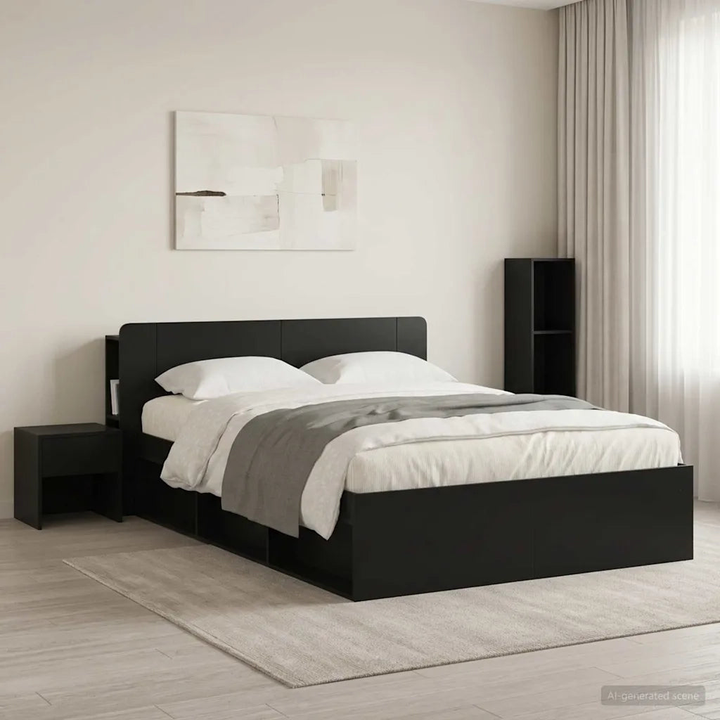 Testata del letto con archiviazione Nero Legno ingegnerizzato 8001211