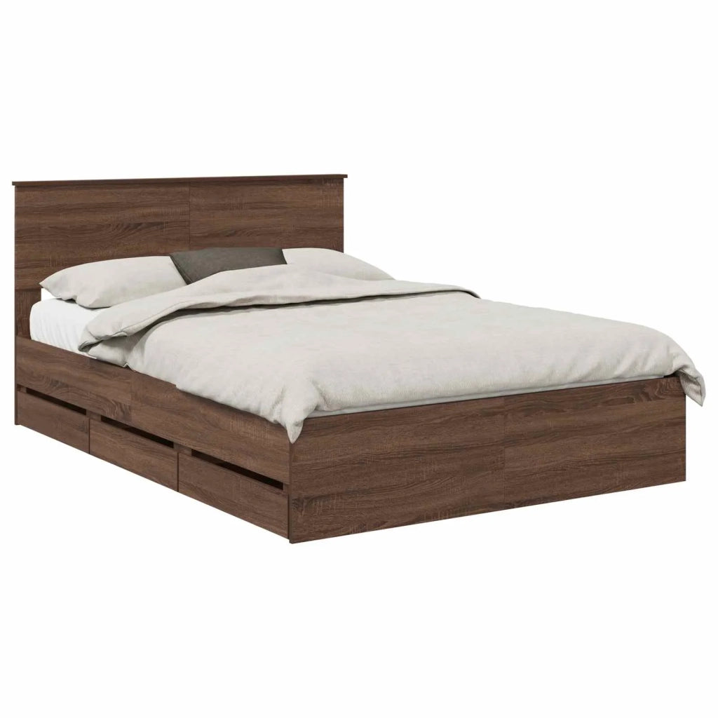 Letto matrimoniale | Letto per adulti | Struttura del letto con cassetto Rovere Marrone 150 x 200 cm