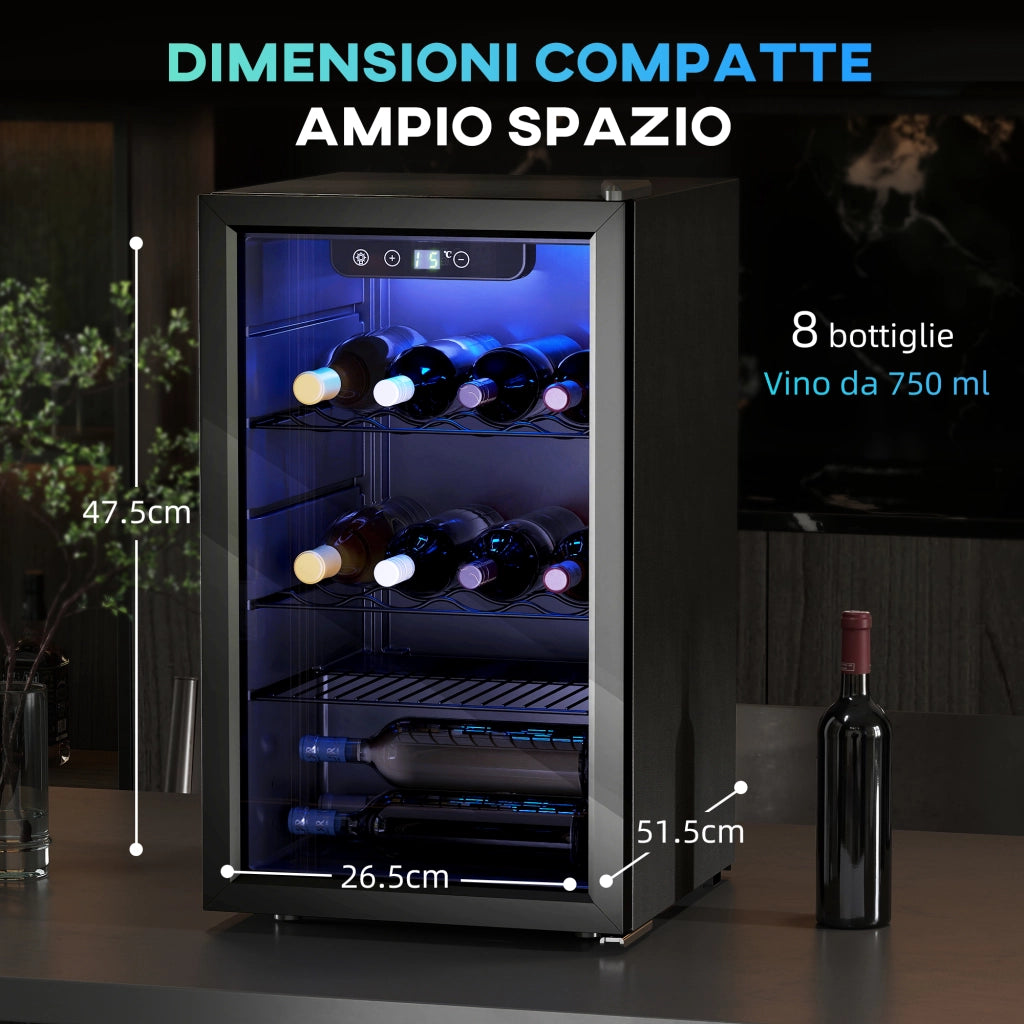 Cantinetta Vino Refrigerata 24 Bottiglie 68L Temperatura Regolabile 4-16¡æ con Vetro Anti UV, Ripiani, Nera