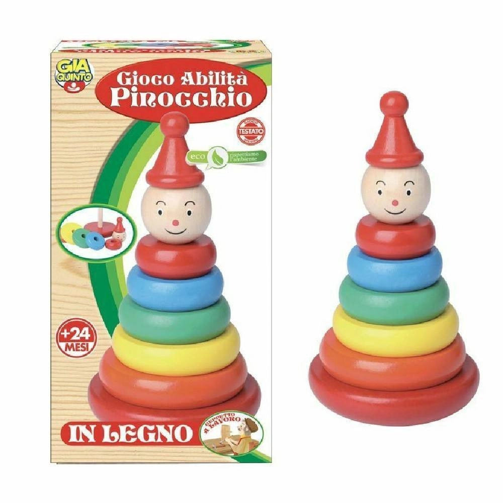 Trade Shop - Gioco Abilità Pinocchio In Legno Giocattolo Gioco Incastro Piramide Per Bambini -