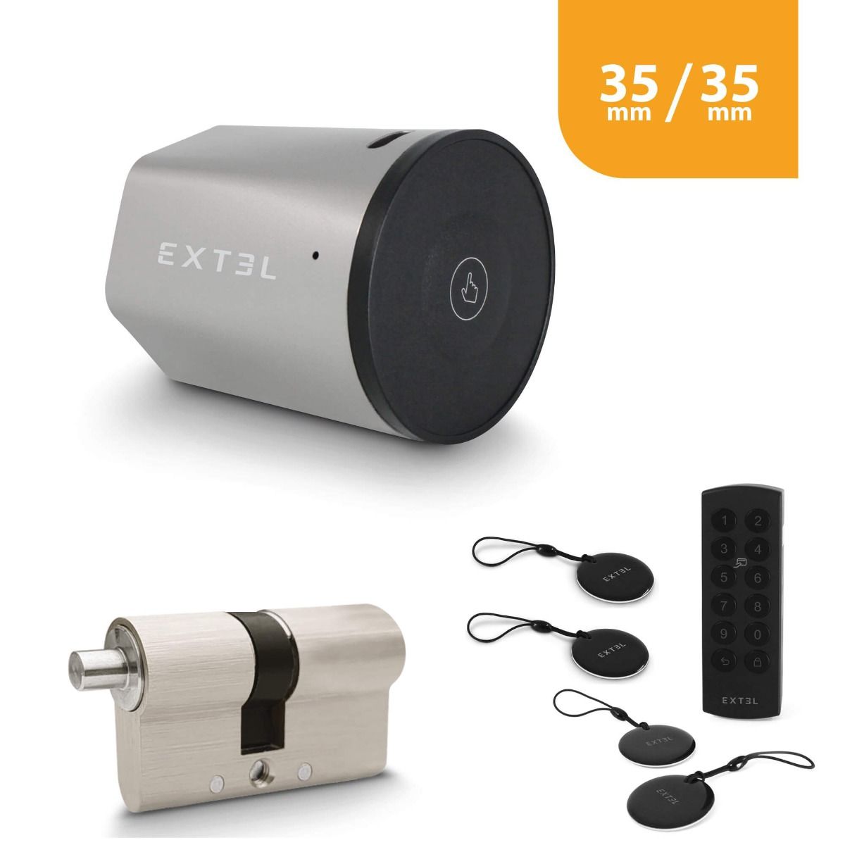 Kit Extel Lock Premium35 – Serratura Smart Bluetooth + cilindro 35/35 mm + tastiera wireless + 2 badge aggiuntivi