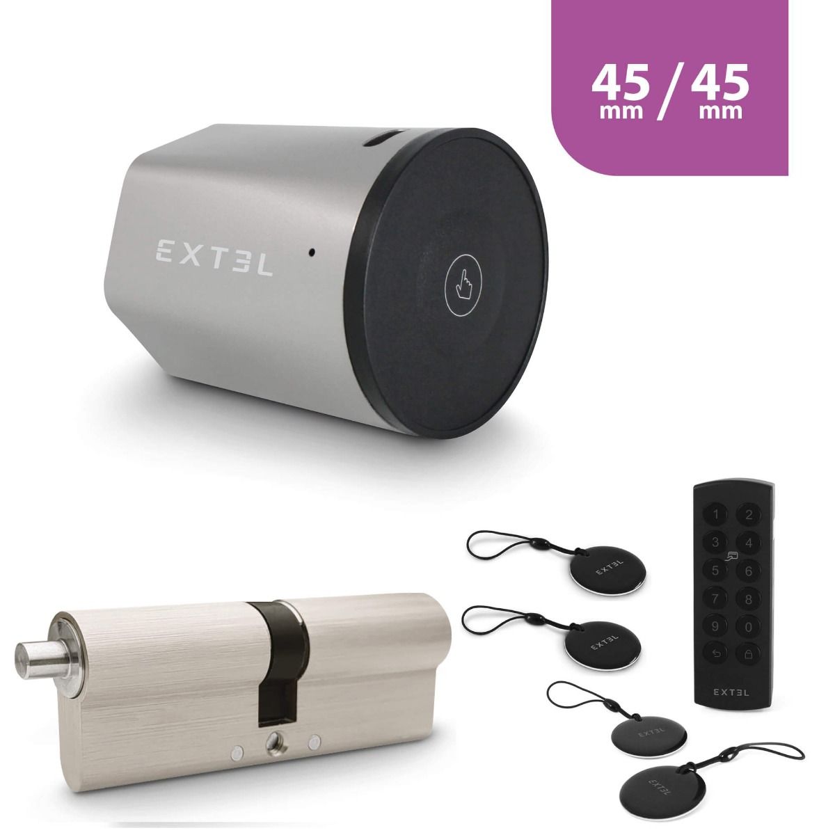 Kit Extel Lock Premium45 – Serratura Smart Bluetooth + cilindro 45/45 mm + tastiera wireless + 2 badge aggiuntivi