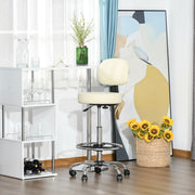 Sgabello da bar girevole con schienale, regolabile in altezza, rivestimento in PU beige, 56x57x104-127 cm