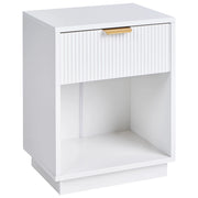 Comodino in MDF con 1 cassetto e maniglia dorata frontale scanalata 1 ripiano Bianco design moderno