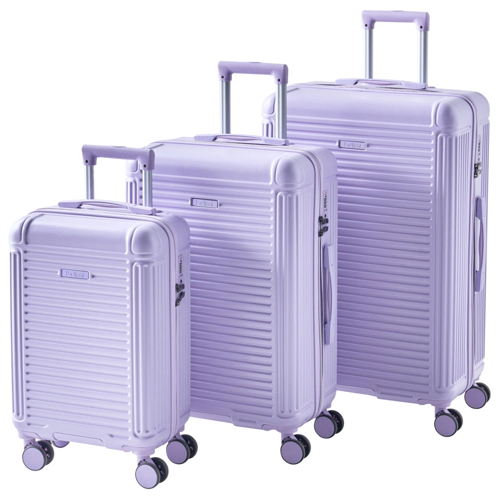 Set di 3 valigie viola in materiale sintetico con ruote silenziose in ferro e cerniera antifurto 3 misure Lucchetto TSA Comodità